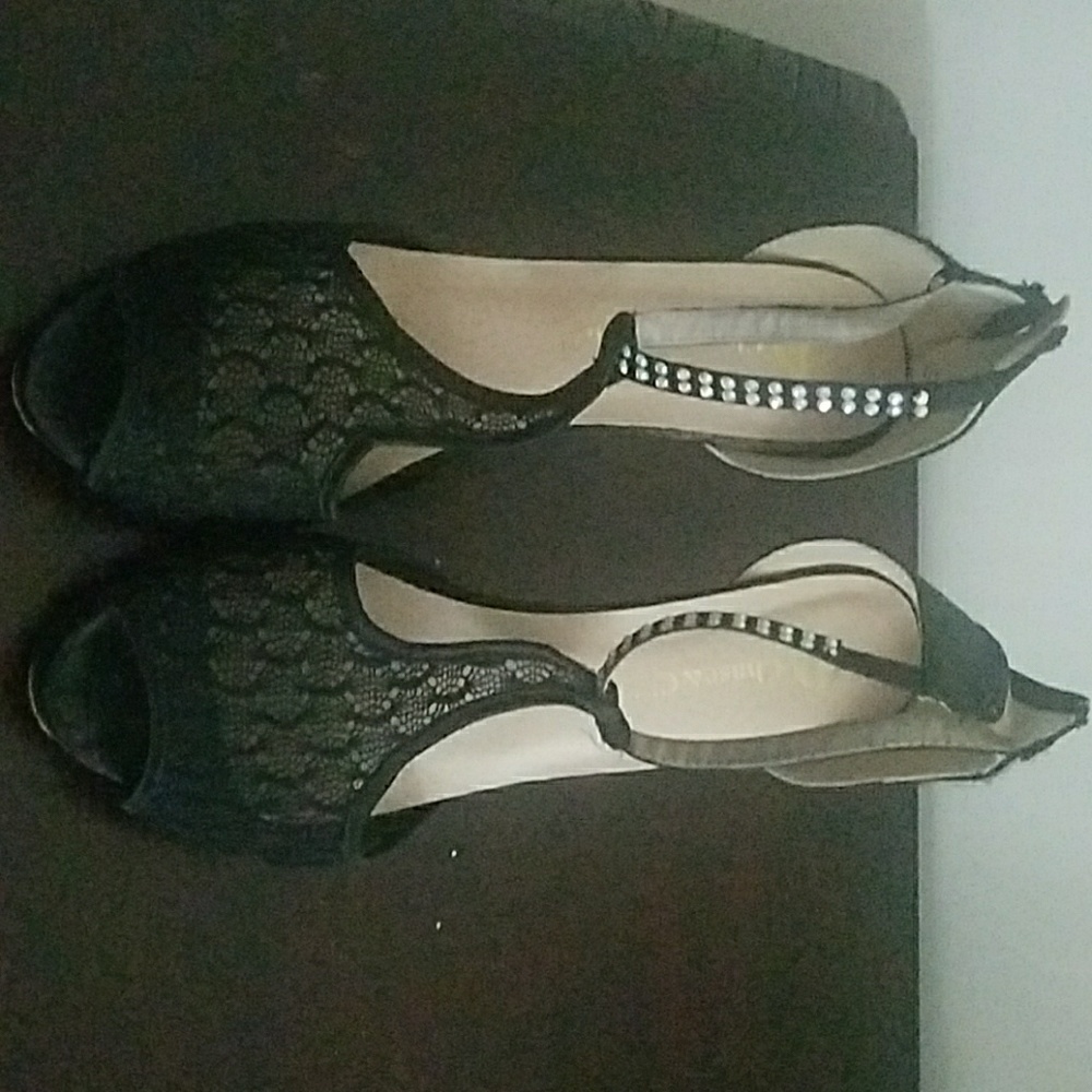 Lace and Rhinestone Black Heels